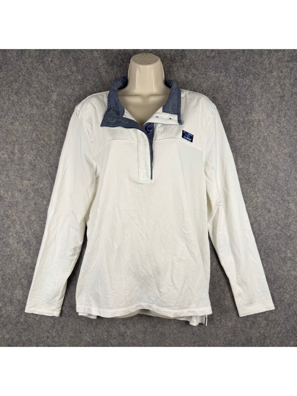 L L Bean Soft Cotton 1/4 Button Pullover Sweater White Size XL 100% Cotton 363